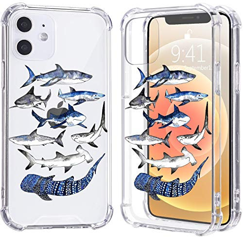 LuGeKe Cool Shark Print Case for iPhone 11,Ocean Life Soft TPU Flexible Full-Body Airbag Shockproof Case Cover for Girls Women,Transparent Anti-Scratch Bumper Protection Phone Case