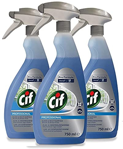 3 Pack of 750ml Cif Professional Formula Glass & Multi-Surface Cleaner Streak and Smear Free Finish