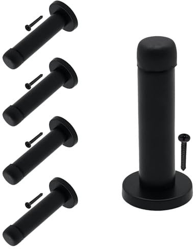 EAI Matt Black Mounted Doorstop - Pack of 5 | Decorative Wall, Door & Skirting Mount Door Stopper with Concealed Fixings | Reduces Noise & Prevents Damage to Walls & Door Handles
