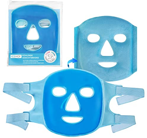 ICEHOF Kühlmaske Gesicht mit Klettverschluss - Beidseitig anwendbar (Plüschstoff) - Mit hochwertigem Gel für optimale Kühlung - Kühlpads Gesicht Kühlende Gesichtsmaske - Mit Aufbewahrungsbeutel