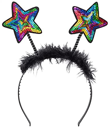 Boland - Sterne Tiara mit Pailletten, Haarreif mit Federn, Kopfschmuck, Kostüm, Karneval, Mottoparty, Silvester