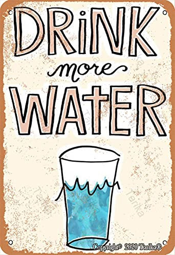 Drink More Water 8X12 Inch Iron Vintage Look Decoration Painting Sign for Home Kitchen Bathroom Farm Garden Garage Inspirational Quotes Wall Decor