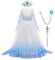 Odizli Prinzessin Kleid Mädchen Kinder ELSA Eiskönigin 2 Kostüm Halloween Weihnachten Karneval Verkleidung Geburtstagsparty Tüll Mantel Abendkleid+Zauberstab+Krone+Perücke Blau 2-Langarm 5-6 Jahre