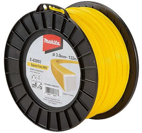 Makita E-02892 Mähfaden Vierkant 3,0 mm x 132 m Square Trim PRO Longlife, verstärkt, Trimmerfaden, Nylon, gelb, für Rasentrimmer und Freischneider