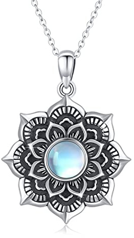 TRISHULA Schwarze Mandala Mondstein Anhänger Halskette für Damen 925 Sterlingsilber Schutz Schmuck Muttertagsgeschenke