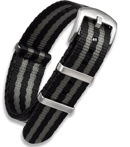 Ikonisches Nylon-Doppelpass-Uhrenarmband, 18 mm, 20 mm, 22 mm, grau und schwarz gestreift, 20mm, Nylon, Kein Edelstein