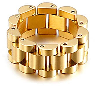 AMDXD Herren Ringe aus Edelstahl, Uhrarmband Form Klassisch Ringe Vertrauensring Hip-Hop als Geschenk für Herren, Freunde und Familie Gr.62 (19.7), Gold