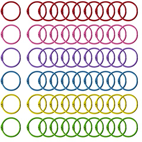Pinsheng 60 Stück Bunte Buchringe Metall Bunte Binder Ringe Bunte Schlüsselringe Loseblatt Verbinder Ringe für Schlüsselanhänger Sammelalbum Loseblattbuch DIY Handwerk Dekorationen(6 Farben)
