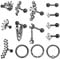 Milacolato 14St Piercing Ohr Chirurgenstahl 16G Ohrknorpel Piercing Tragus Helix Zirkonia Mond Schlange Ohrstecker Set CZ Septum Segmentring Clicker Ohrpiercing Schmuck schwarz