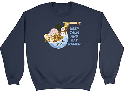 Shopagift Keep Calm & Eat Ramen Japanese Noodles Food Unisex Sweatshirt Jumper Gift Navy