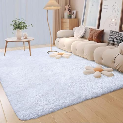 GISIONLARI Hochflor Teppich Wohnzimmer Shaggy Modern Teppich Schlafzimmer Flauschig Weich Teppiche für Schlafzimme Kinderzimmer (Weiß, 160 x 200 cm)