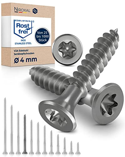 50x Vis à bois tête fraisée en Acier inoxydable Torx V2A vis inox 4x55 pour panneaux d'aggloméré Bois Filetage partiel 4mm fort 55mm long 50 pièce en acier A2