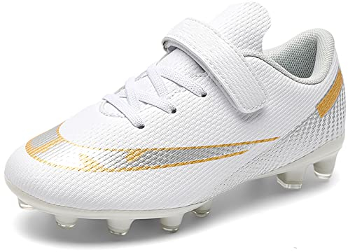 ASOCO DREAM Fußballschuhe Kinder Jungen Mädchen Low-top Stollen Spikes Cleats Outdoor Athletics Trainingsschuhe Sportliche Fussballschuhe,Weiß,33 EU