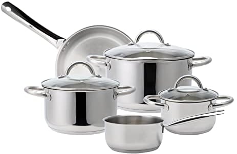 ECHTWERK Set di pentole a induzione in acciaio inox di alta qualità con coperchio in vetro, 3 padelle, casseruola e padella Tutti i bruciatori Edizione nera