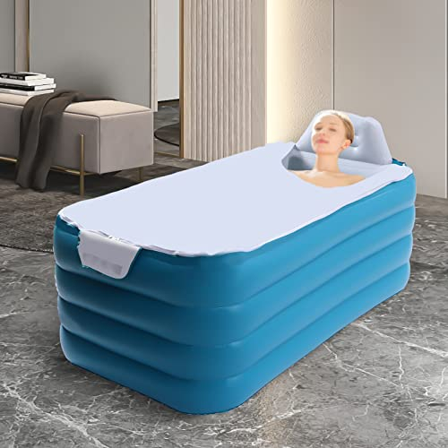 Aufblasbare Pools Badewanne Strandbadewanne tragbare Faltbare PVC verdickte Warm Erwachsene Badewanne Spa Aufblasbare Pool Bathtub Bath Wanne mit elektrischer Luftpumpe, Blau