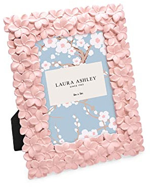 Laura Ashley Bilderrahmen aus Kunstharz, handgefertigt, mit Staffelei und Haken, für Tisch- und Wanddekoration, dekoratives Blumendesign, Fotogalerie, Kunst, 5 x 7,6 cm, Rosa, 5 x 7,6 cm