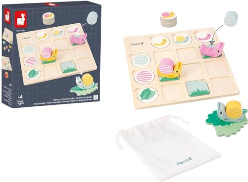 JANOD - Pädagogische Produktpalette - Kreuztabelle - 18 Zubehörteile aus FSC-Holz + 57 Karten - Pädagogisches Kinderspielzeug - Ab 4 Jahren, J05086