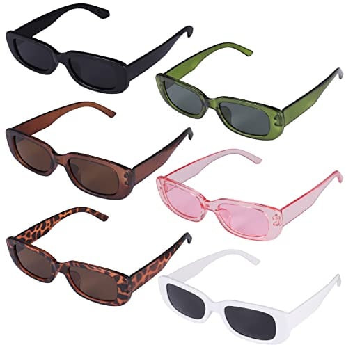FANTESI 6 Pcs Retro Rectangle Sunglasses Vintage Square Sunglasses Fashion Vintage Square Frame Glasses For Women Men