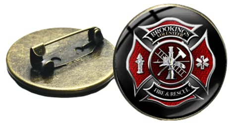WILDBASIL Feuerwehrmann Brosche, Silber, Anstecknadel, Klassisch, Metall, Rot, Glaskuppel