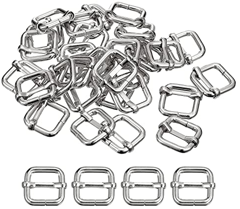 sourcing map Metall Gürtelschnalle 15x15x3.8mm, 30 Pcs Silber Leiterschnalle Kohlenstoffstahl Schiebeschnalle Taschenzubehör zum Nähen für Handtaschen, Geldbeutel, Rucksack Reparatur