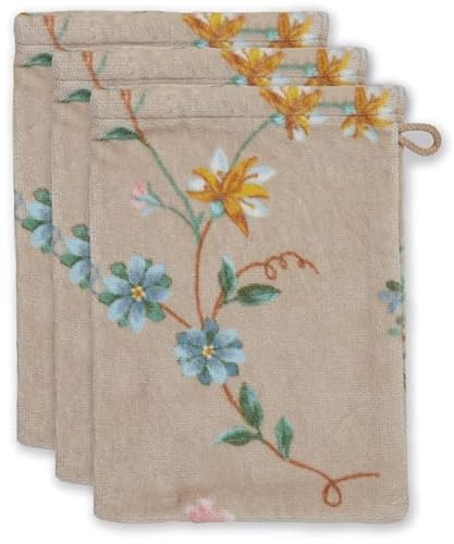 PiP Studio 3er Set Waschlappen Les Fleurs Farbe Khaki Größe 16x22 x 3