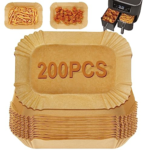 YQL 200pcs Air Fryer Liners for Ninja Dual/Ninja Double Stack/Tower 9l/Instant Vortex, Air Fryer Accessories Disposable Paper Liners for Af300UK/Af400UK/Af451UK/SL400UK/Salter and Other Dual Airfryer