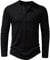 Men's Casual Grandad Collar Henley T Shirt Muscle Fit Summer Smart Long Sleeve 4 Buttons Tee Slim Fitted Collarless Polo T-Shirts Tops-Z-Black-L
