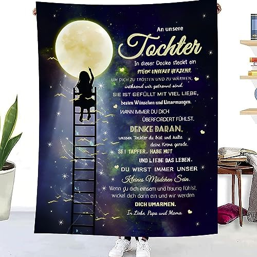 WJMSDK Personalisierte Decke Geschenke Für Tochter von Eltern, Kuscheldecke An Unsere Tochter von Mama und Papa, 18 Geburtstag Mädchen, Witziges Weihnachten Abschluss-Geschenke