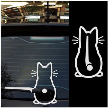 JNNJ Cat Wiper Sticker, Windscreen Wiper Funny Cartoon Kitten, Car Window Animal Sticker, Waterproof Cute Decals for Rear Windshield Decoration, Universal Automotive Stickers for Laptop Wall(White)