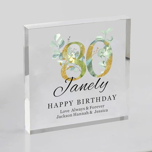 EDSG 80th Birthday Plaque Gifts for Women Acrylic Sign Plaque Personalised Gifts for Women Best Friend Mum Sister Wife Auntie Grandmother Birthday Persent Happy 80th Birthday Keepsake Decor