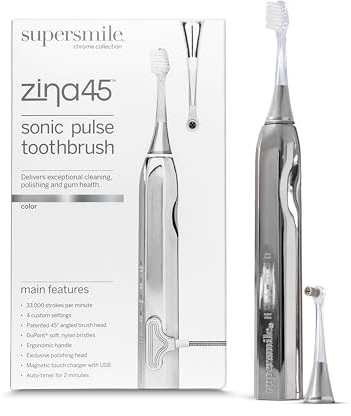 Supersmile Zina45™ Sonic Pulse Zahnbürste - Abgewinkelte Bürste mit Polierkopf für eine fortschrittliche Reinigung - für sichtbar weißere Zähne und gesünderes Zahnfleisch, Silber