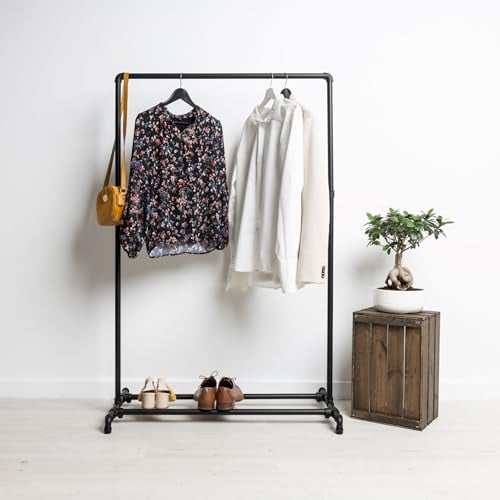 Kleidereisen industrial Garderobe freistehend mit Schuhregal - begehbarer Kleiderschrank für das Schlafzimmer - Garderobenständer schwarz für den Flur oder das Ankleidezimmer