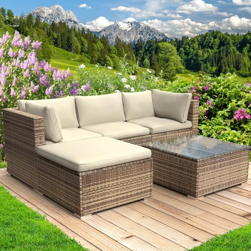 BRAST® Gartenmöbel Lounge Set | 4-5 Personen viele Modelle & Farben | inkl. extra Dicke Kissen | TÜV geprüft | Outdoor Loungemöbel Sitzgruppe Essgruppe Garnitur | Royal Braun