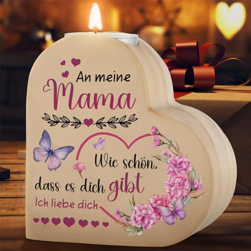 Geschenke für Mama, Herzförmige Kerzenständer Holz Mothers Day, Muttertagsgeschenk Kerze, Mutter Tag Personalisierte Coole Muttertagsgeschenke & Beste Mama Geschenk & Mama Geschenk Geburtstag