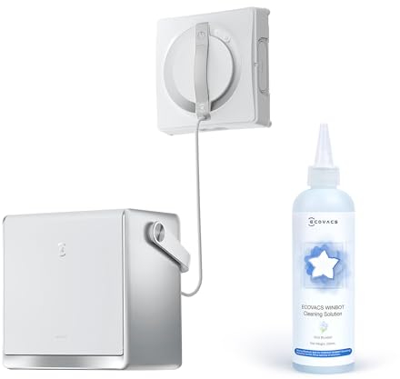 ECOVACS W2 OMNI Robot Lavavetri con Stazione Multifunzione, per la Pulizia di Finestre e Vetrate, Rilevamento Intelligente dei Bordi, 12 Livelli di Sicurezza + 230mL Soluzione detergente originale