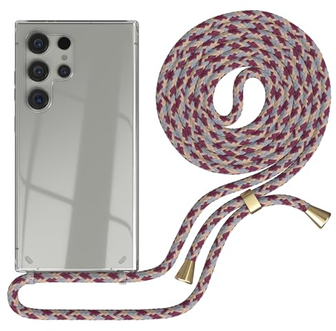 EAZY CASE - Handykette kompatibel mit Samsung Galaxy S24 Ultra Kette zum Umhängen für Galaxy S24 Ultra Hülle mit Band aus Silikon stoßfeste transparente Handyhülle als Fallschutz in Rot Camouflage