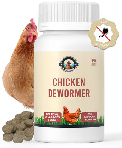 CanineGluca - Chicken De-wormer: an All-Natural Health Formula, 120 Tablets, Safe for Eggs During Use, Complete Poultry Medicine Supplies, US-Made, Effective for Poultry and Ages.