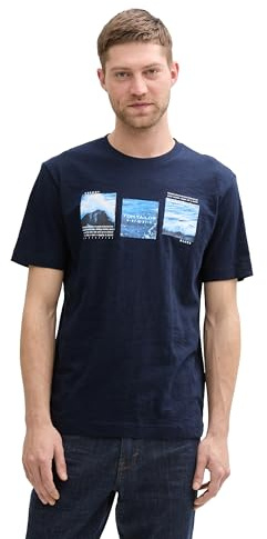 TOM TAILOR T-Shirt mit Logo-Badge, Sky Captain Blue, XXXL