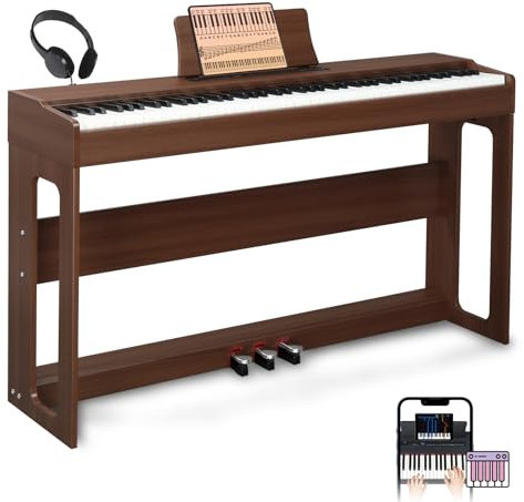 LALAHO Digital Piano 88-Key Weighted Action Electric Piano with 3-Pedal Unit, Double Bluetooth, Split/Touch/Transpose Control Functions(Black Walnut)