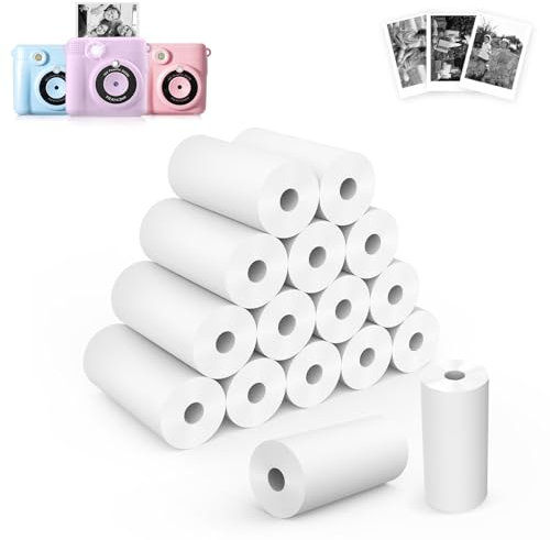 Riosin 16 Rolls Instant Camera Refill Print Paper for Kids, Photo Printer HD Printing Thermal Print Paper Rolls Fit for Most Kids Instant Print Camera (White-16)
