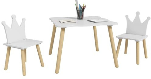 AIYAPLAY Set Tavolo e 2 Sedie per Bambini 3-6 Anni, Tavolo per Bambini Ondulato e Sedie con Schienale a Corona, Bianco