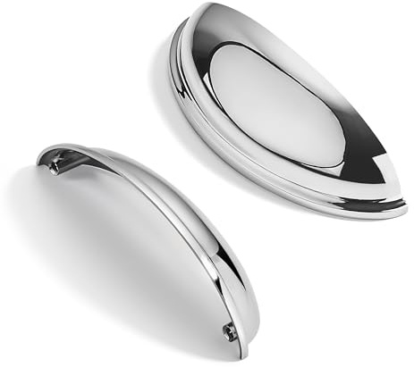 CABDM 10 Pack 4 Drawer Pulls Polished Chrome Cabinet Cup Pulls Kitchen Hardware Cabinet Handles Drawer Handles Knobs 4 inch (102mm) Center to Center