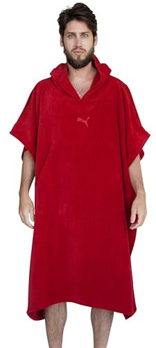 PUMA Badeponcho Damen und Herren - Unisex Bademantel - Badetuch mit Kapuze - crimson - Gr. L/XL
