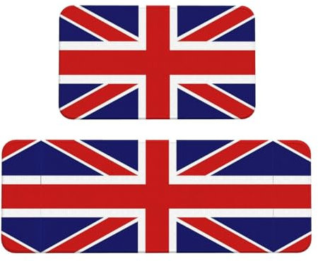 EdWal Set di 2 tappeti con stampa con bandiera inglese, tappetini da cucina antiscivolo, tappetini da cuoco, impermeabili, per ufficio e lavanderia