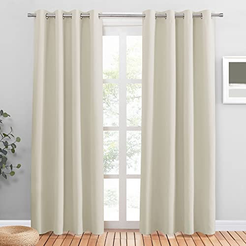 PONY DANCE Cortinas Cortas para Ventanas, Blackout for Living Room Cortinas Opacas de Puerta para Salon Dormitorio Cocina Comedor con Ojales 2 Piezas,132x180cm,Beige Claro