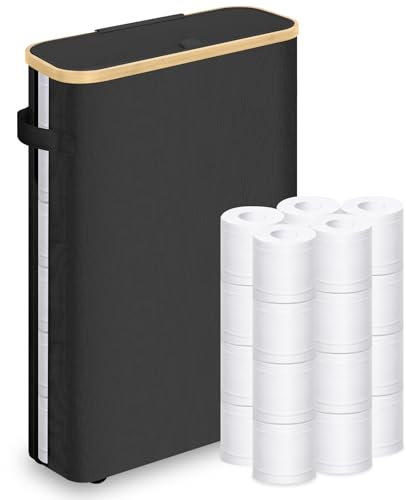 Mittimiya 45L Grande Rangement Papier Toilette pour 20 Rouleaux/15 Grands, avec fenêtre Transparente, Couvercle et poignée, Réserves à Rouleaux de Panier Papier Toilette