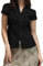 Women's Basic Button Down Blouse Shirts Short Sleeve V Neck Lapel Collar Tight Blouse Tie Up Back Slim Fit Tops Summer Office Shirt (Black,S)