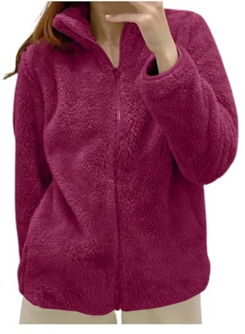 Generico Giacca da Donna Pile Donna Lunga Pile Senza Cappuccio e con Zip Giacche Giacca Teddy Donna Versione Loose Del Cappotto A Maniche Lunghe Autunno e Inverno Caldo Cappotto con Homewear