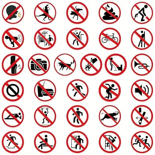 ThuBoo 62 Lustige Verbotsschilder Aufkleber Gepäck, Notizbuch, Gitarre, Skateboard, Koffer, Türen, Fotos Verboten, Stehen pinkeln Verboten, Laute Musik, Klettern, PVC Graffiti Aufkleber