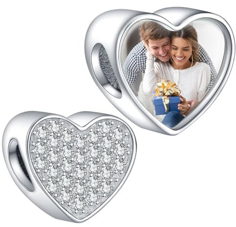 NINGAN Personalized Photo Charm Cuore Sterling Silver Beads Personalizzato Foto Cubic zirconia Braccialetto delle Donne e Collana Regalo Della Ragazza